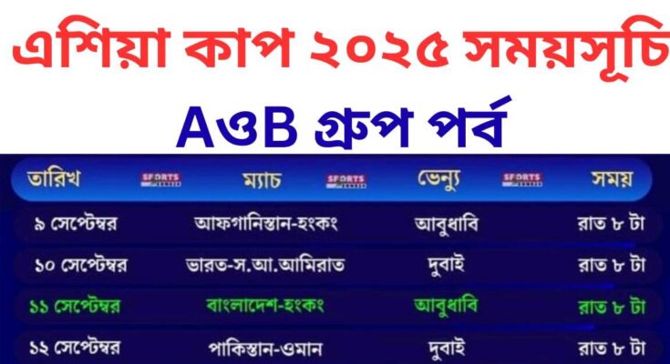 এশিয়া কাপ ২০২৫ সময়সূচি AওB গ্রুপ পর্ব