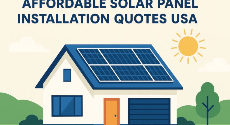 Professional solar installer fixing solar panels on a rooftop under clear blue sky in the USA